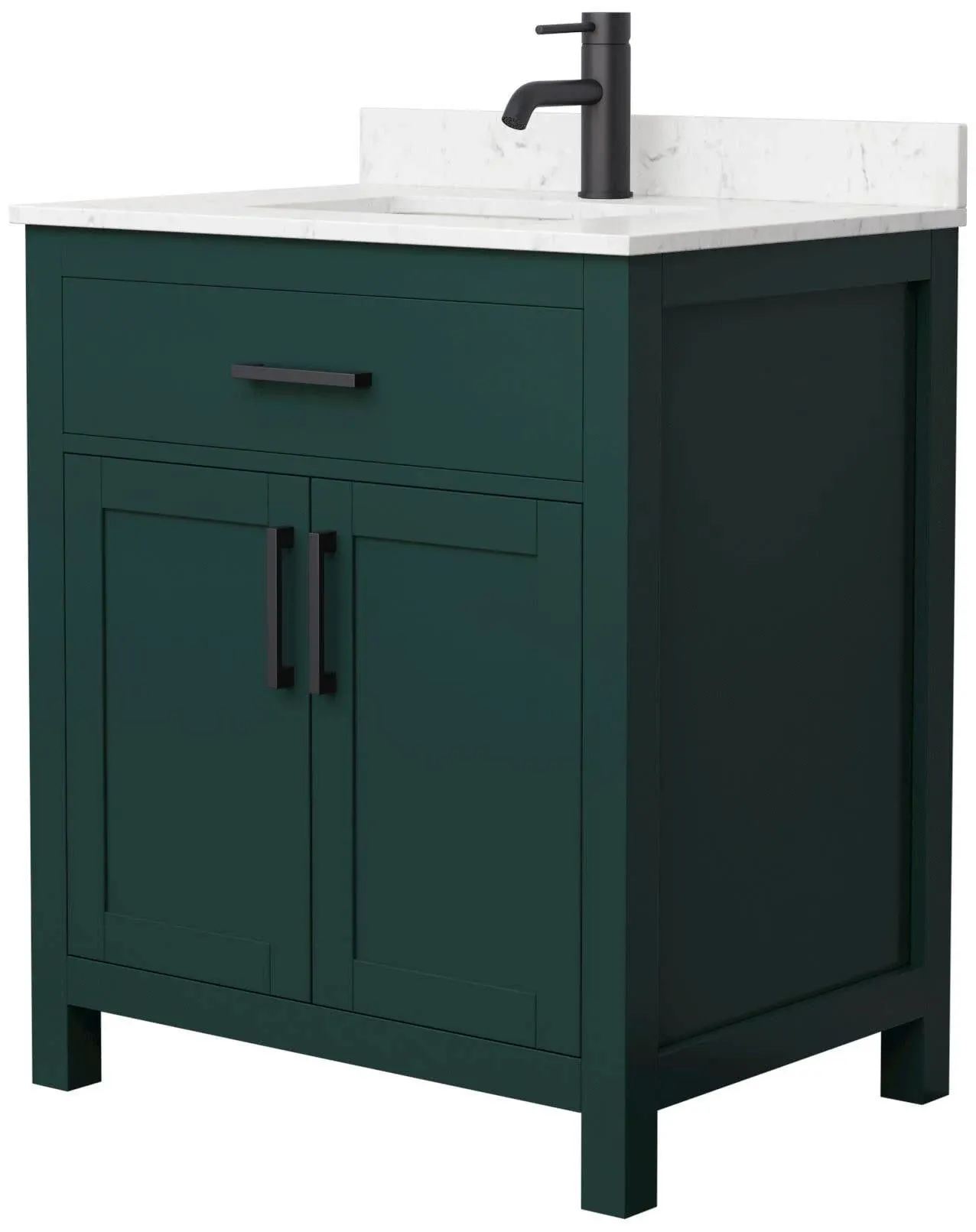 Beckett 30 Inch Single Bathroom Vanity in Green, Carrara Cultured Marble Countertop, Undermount Square Sink, Matte Black Trim