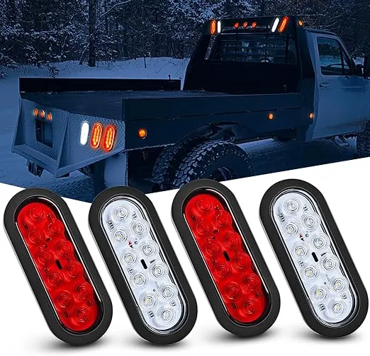 Nilight 4PCS 6" Oval LED Trailer Tail Lights 4PCS 10 LED w/Flush Mount Grommets Plugs Reverse/Back Up Trailer Lights for RV Truck Jeep