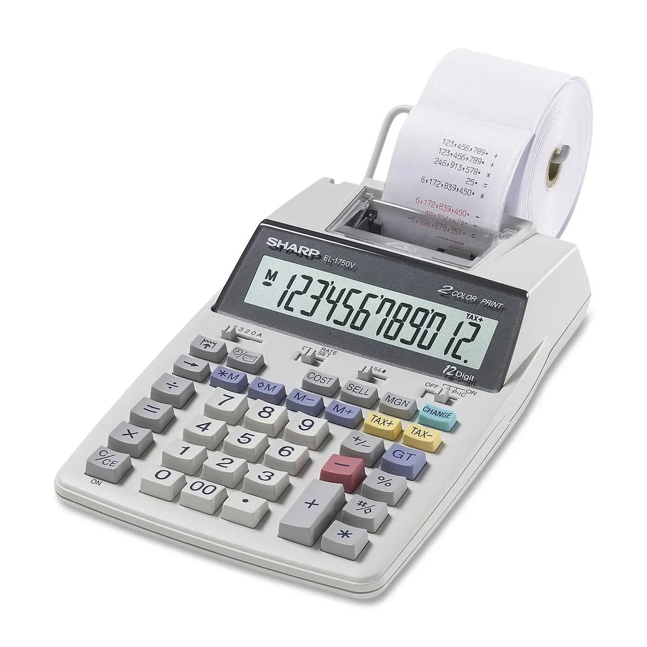 Sharp EL-1750V 12 Digit Compact Desktop 2-Color Printing Calculator