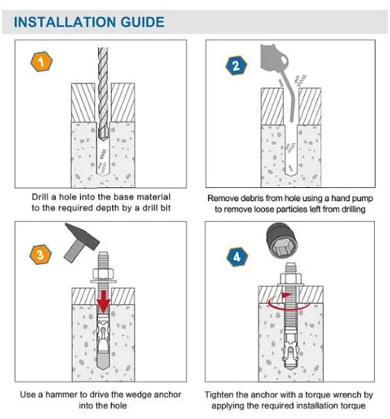 1/2 inch x 3-3/4 inch - 20 Pieces Wedge Anchor Zinc Plated Heavy Duty Fastener for Concrete