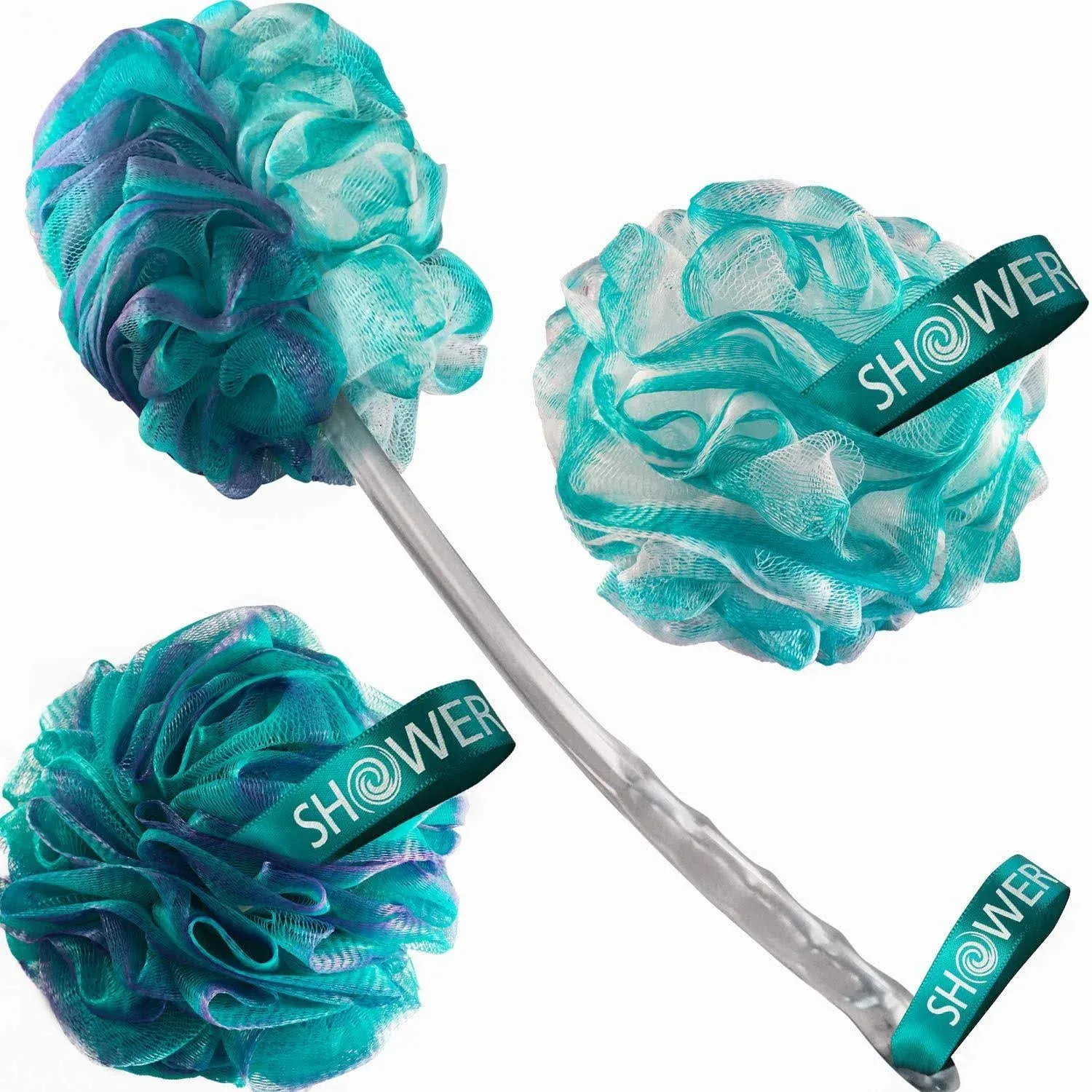 2-Side-Loofah-Back-Scrubber & Bath-Sponges by-Shower-Bouquet: 1-Long-Handle-Back ...