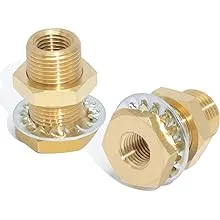 2pcs Bulkhead Brass Pipe Fitting 1/4 Inch NPT Female Thread to 1/4 Inch NPT Female Thread 1.5 Inch Length Outer Diameter 3/4-16 Bulkhead Coupling Bulkhead Tank Fitting Frame Hose Connector