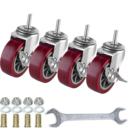 2 Inch Swivel Caster Wheels Set of 4, Locking Casters Heavy Duty Total Capacity 200lbs, Metric M8-1.25×25mm Threaded Stem PU Castors with Brake