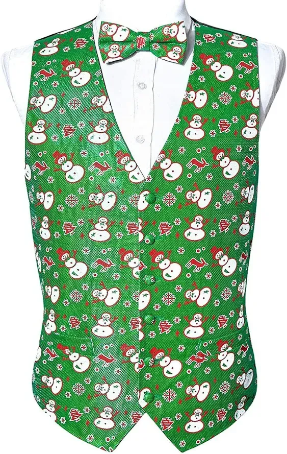 Barry.Wang Mens Christmas Vest with Snow/Snowman/C<wbr/>hristmas Tree Picture Red/Gree