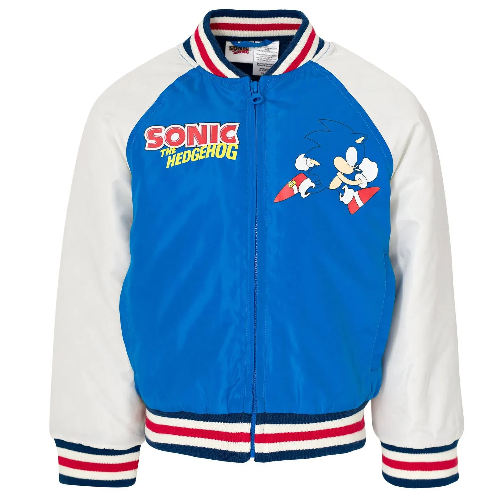 SEGA Sonic the Hedgehog Zip Up Varsity Bomber Jacket Little Kid to Big Kid Sizes (4-14-16)