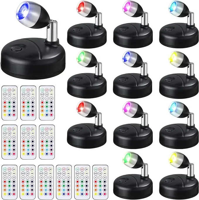 Tuanse 12 Pcs Battery Operated Accent Lights RGB LED Spotlight Indoor Spot ...