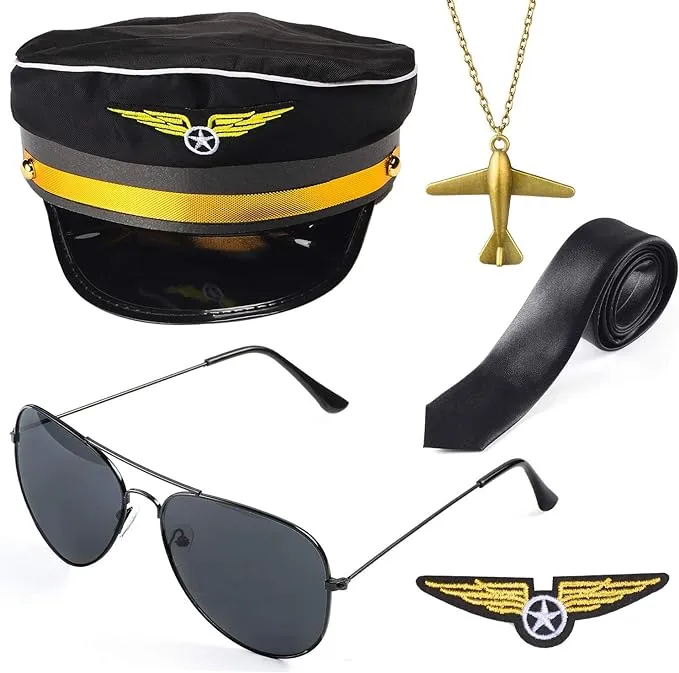 Beelittle Airline Pilot Captain Costume Kit Pilot Dress Up Accessory Set with ...