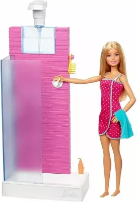 Barbie Shower Playset Working Shower & Bath Accessories Gift Set Toy Kids New