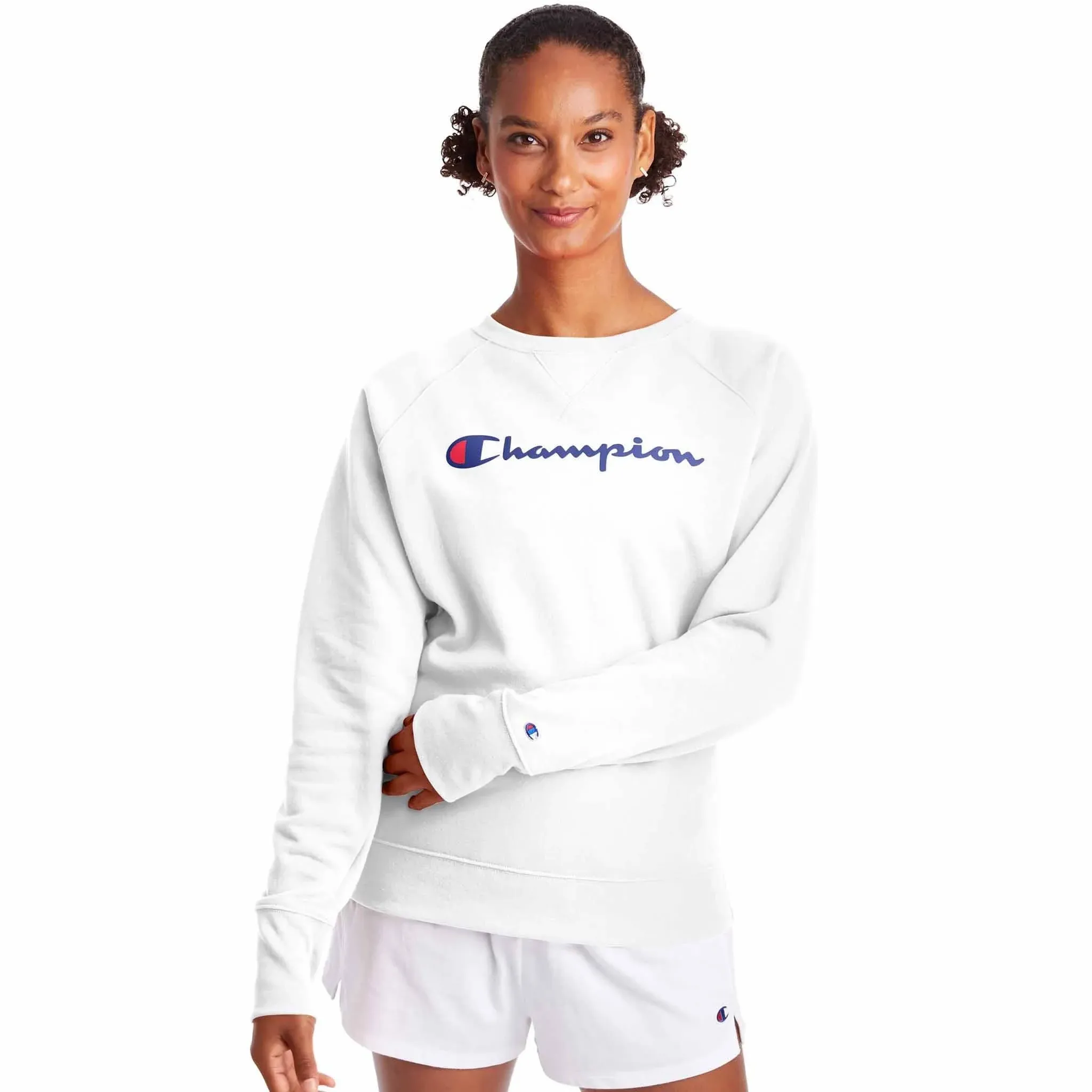 Champion Women's Powerblend Graphic Fleece Boyfriend Crewneck Sweatshirt