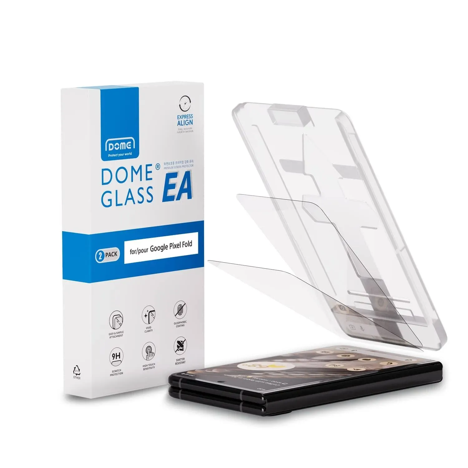 Whitestone EA Glass Google Pixel Fold Screen Protector EA Full Coverage Tempered Glass Shield [Easy Install] by Whitestone for Google Pixel Fold - Two Pack