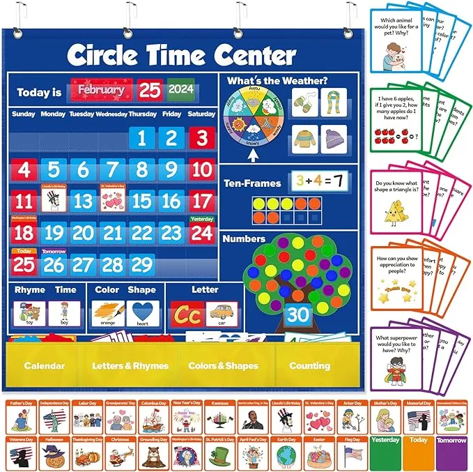 Torlam Circle Learning Time Center Pocket Chart Calendar Set