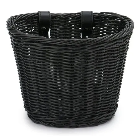 Mojoyce Bike Basket for Front Handlebar Kid Adult Bicycle Handlebar Wicker Basket Bike Decoration Waterproof with Leather Straps Accessories Basket(Black)