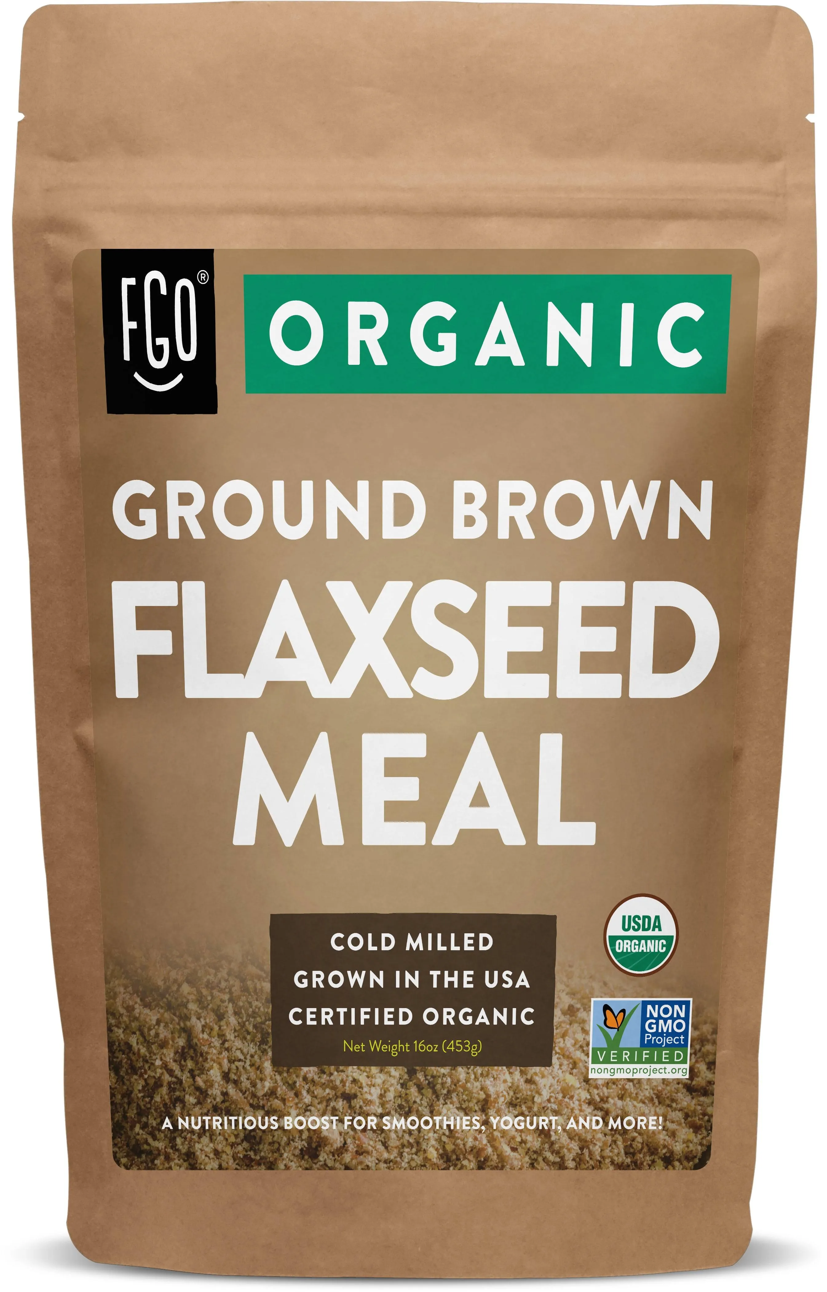 FGO Organic Ground Brown Flaxseed Meal, Cold Milled, Grown in USA, 1 Pound (Pack of 1)