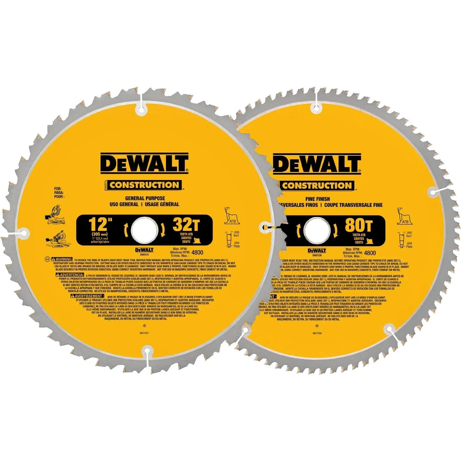 DeWalt 12" Miter Saw Blade Combo DW3128P5