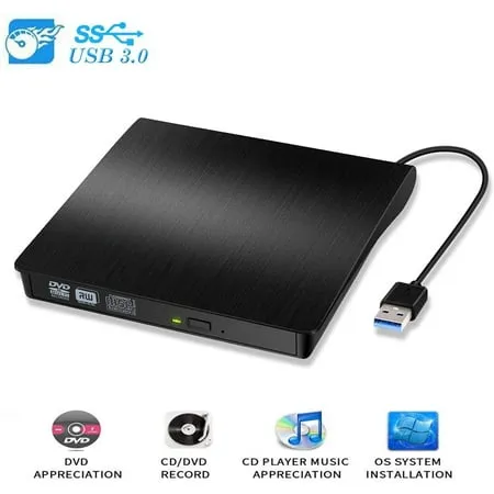 External DVD Drive USB 3.0 USB C CD Burner Amicool CD/DVD +/-RW Optical Drive,Slim Portable DVD CD ROM Rewriter Writer Duplicator for Laptop Desktop PC Windows 10/8/7 MacBook Mac Linux OS Apple, BLACK