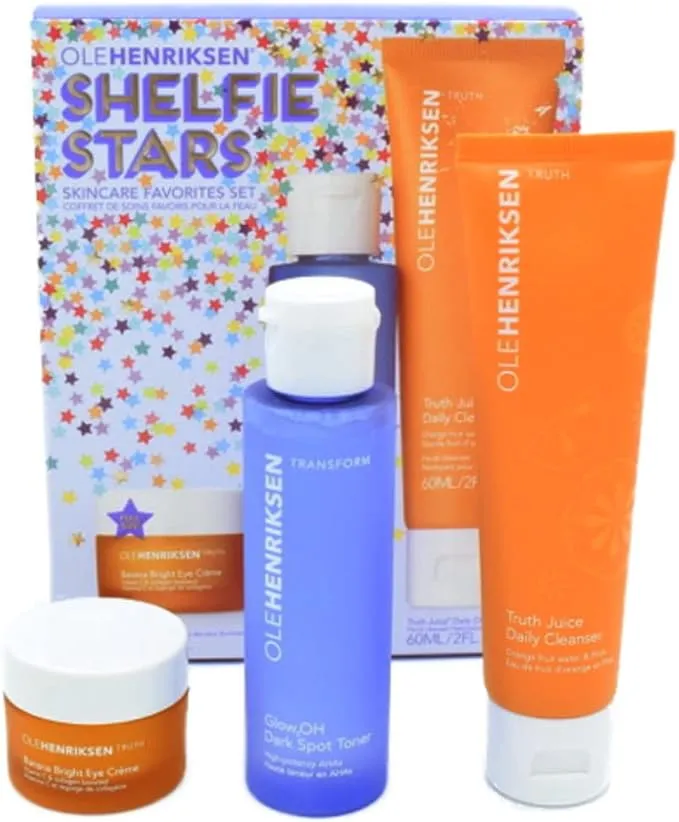 Ole Henriksen Shelfie Stars Skincare Favorites Set Mini Truth Juice Gentle Cleanser, Mini Dark Spot Toner, and Full-Size Banana Bright Eye Cream