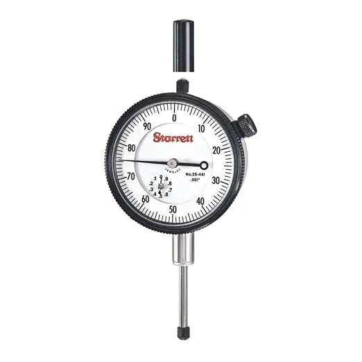 Starrett 25 Series Dial Indicator with Jewel Bearings and Lug-On-Center Back - White Face, 0-1.000" Range, 0-100 Dial Reading, .001" Graduations - 25-441J