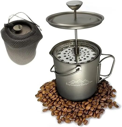 Titanium Camping Coffee Maker use as French Press, Coffee Pot, Titanium Cup, Tea Pot, Camping Cookware