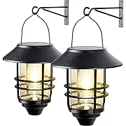 2 Pack Solar Lantern Lights Outdoor, Hanging Waterproof Porch Wall Lights Metal Glass Solar Lantern,Outdoor Solar Lights for Garden,Porch,Fence,Yard