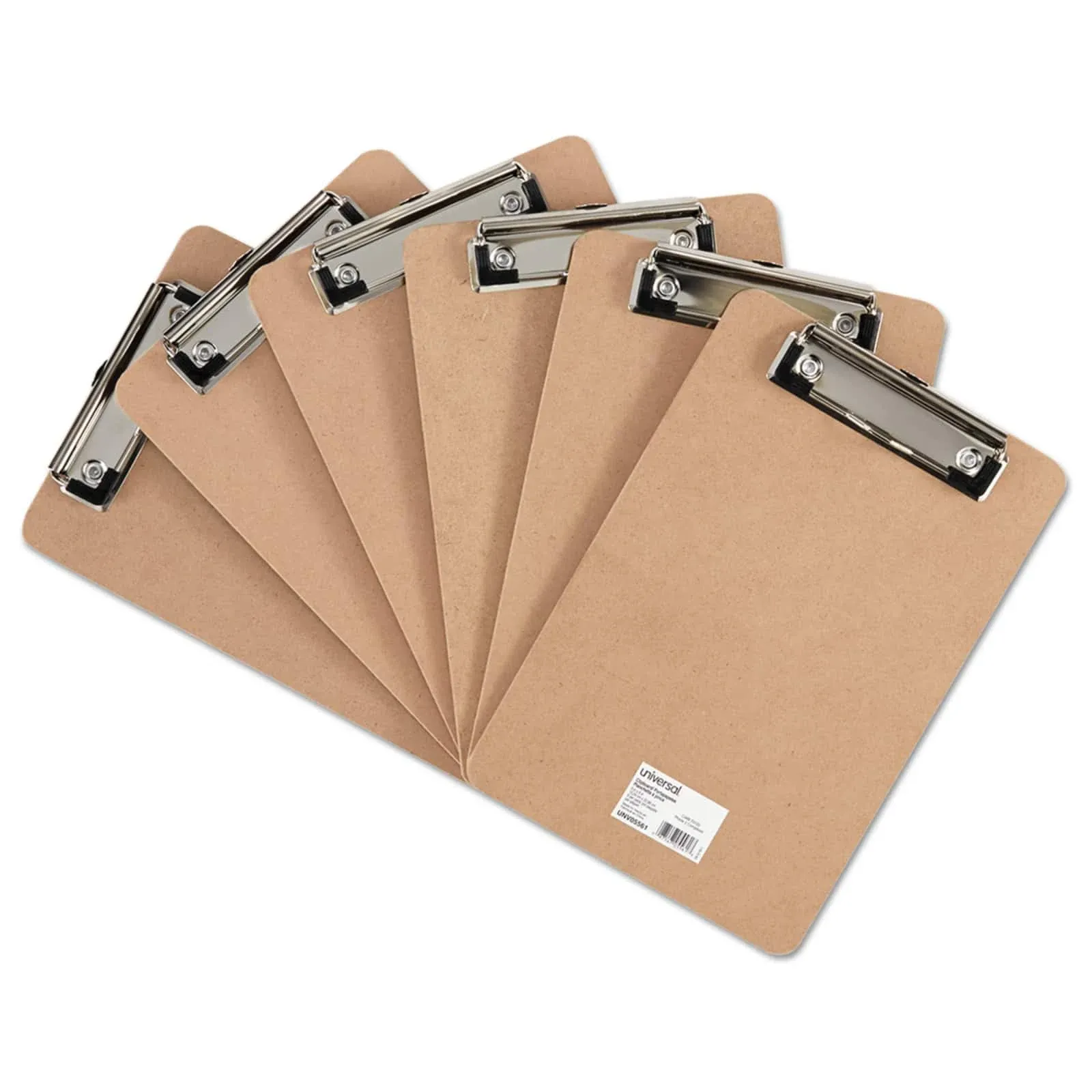 Universal Hardboard Clipboard with Low-Profile Clip, Brown - 6 pack