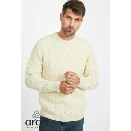 Aran Woollen Mills Men s 100% Wool Irish Cable Knit Fisherman Sweater Pullover Made in Ireland