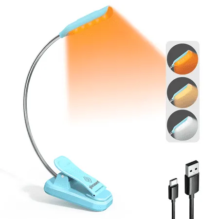 Glocusent Willow Book Light for Reading in Bed, 10led Bright Reading Light, 3 Colors & 3 Brightness, Rechargeable Book Light Las