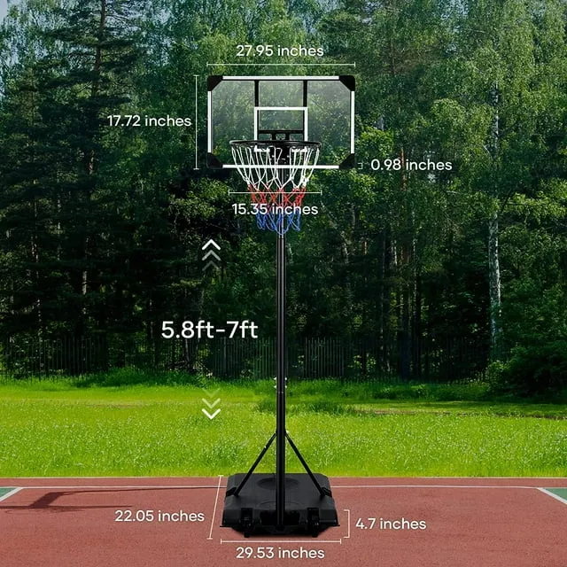 Basketball Hoop Outdoor for Kids Portable Basketball Goal System 5.5-7FT Height Adjustable, 33.5" Backboard &15" Rim, Kids Basketball Hoop Indoor Outdoor