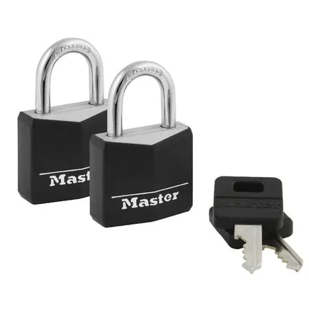 Master Lock Covered Aluminum 30 mm (1-3/16 in) Padlock with Key, 16mm (5/8 in) shackle, 2 pack