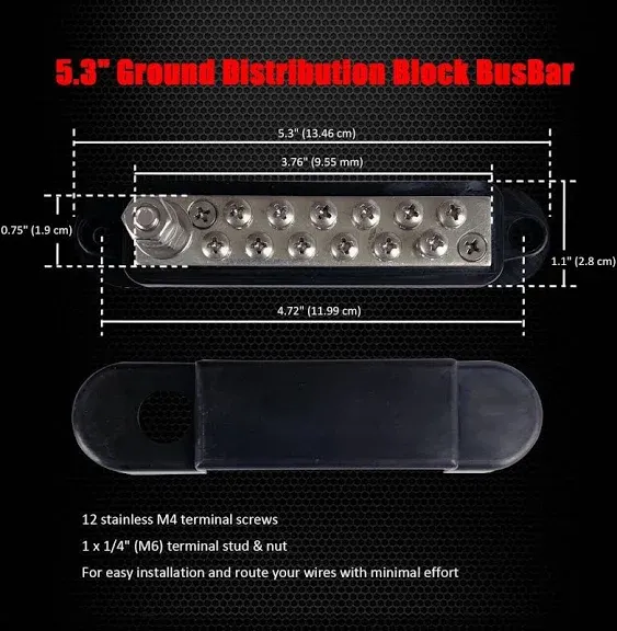 12 Terminals Bus Bar 5.3&#034; Ground Distribution Block Brass Battery Busbar Juncti