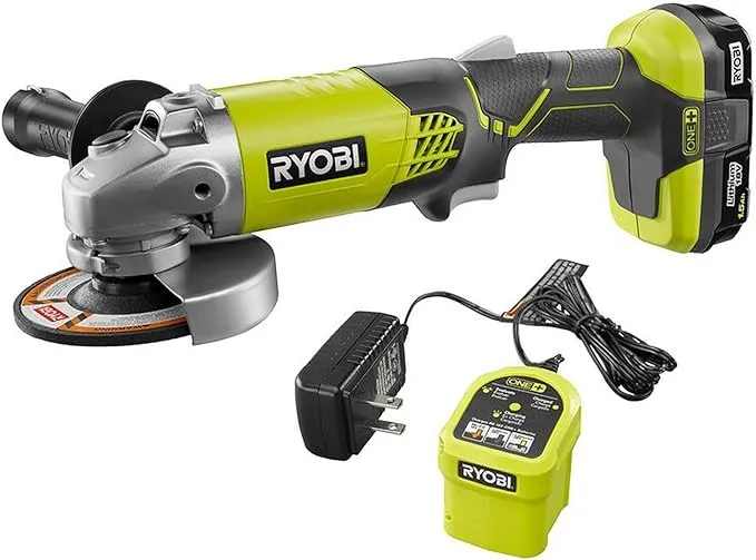 RYOBI Angle Grinders 3-Position Side Handle Durable Gearbox Spindle Lock Green