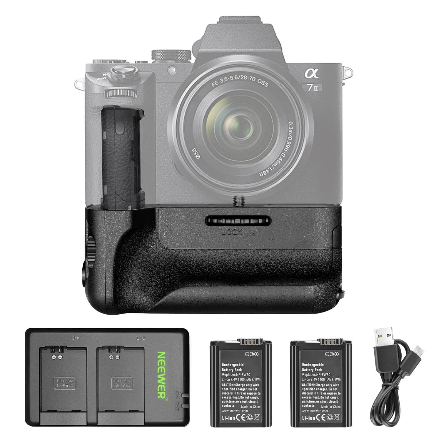 Neewer Vertical Battery Grip Replacement, Compatible with Sony VG-C2EM Works with Np-fw50 Battery for Sony A7 II A7S II and A7R II Cameras Battery No