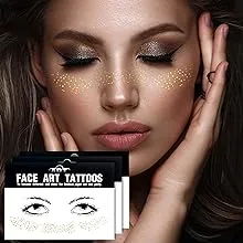 1Sheet Freckles Face Metallic Tattoo Sticker - Eye Gold Glitter Temporary Water Transfer Tattoo Professional Make Up Dancer Costume Parties for Women and Girls