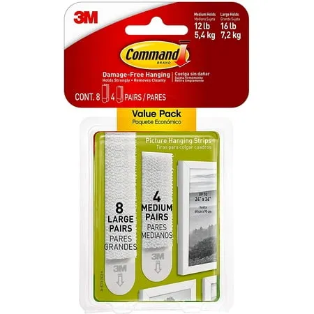 3M Command Picture Hanging Strips Damage Free 4 Medium Pairs 8 Large Pairs White