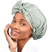 Auban Extra Large Shower Cap, Double-Layer Waterproof Reusable, XL Satin Lining Shower Bonnet for Women Thick, Long Hair, Locs, Braids(Adjustable),