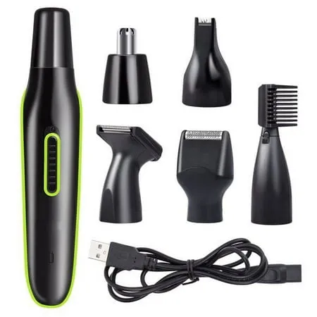 NOGIS Ear and Nose Hair Trimmer Clipper for Men Women 5 in 1 USB Rechargeable Professional Electric Eyebrow and Facial Hair Trimmer with Waterproof Head Double-Edge Stainless Steel Blade (Black)