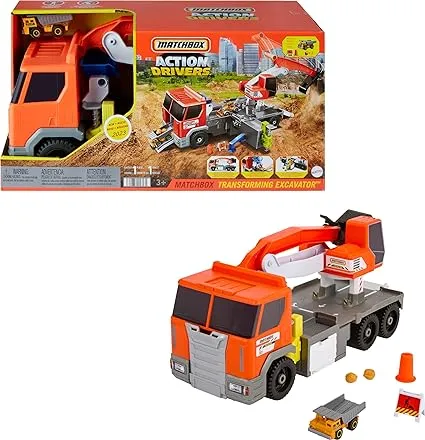 Matchbox Action Drivers Transforming Excavator, Large-Scale Toy... 