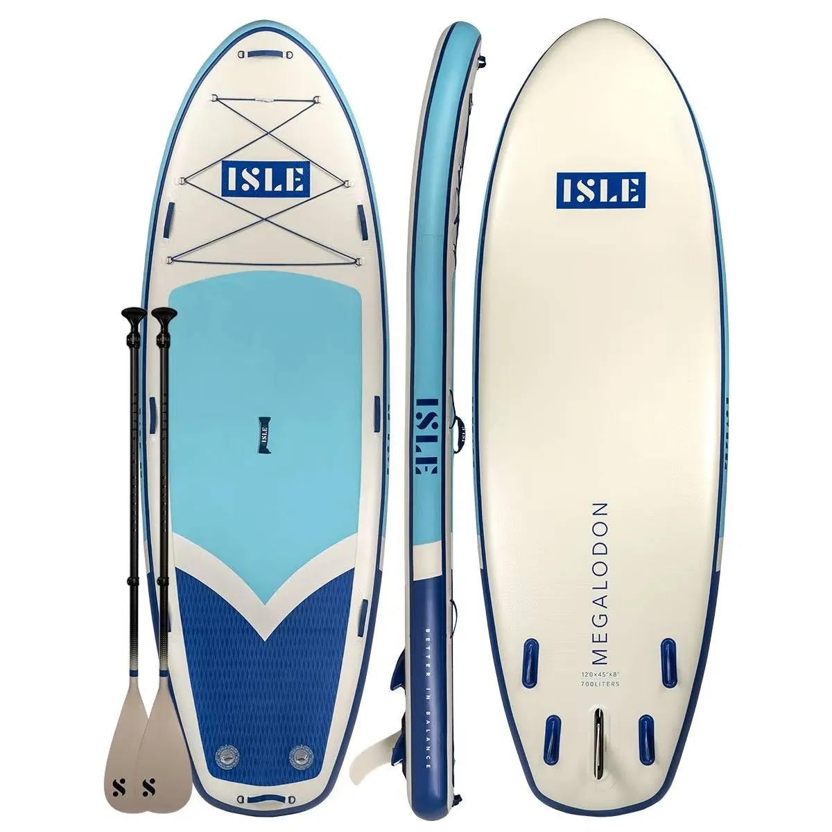 ISLE Megalodon Inflatable Stand Up Paddle Board & iSUP Bundle Accessory Pack - Up to 1,050 lbs Capacity — Durable, Lightweight, Stable — 12' L x 45" W x 8" OR 15' L x 56" W x 8"