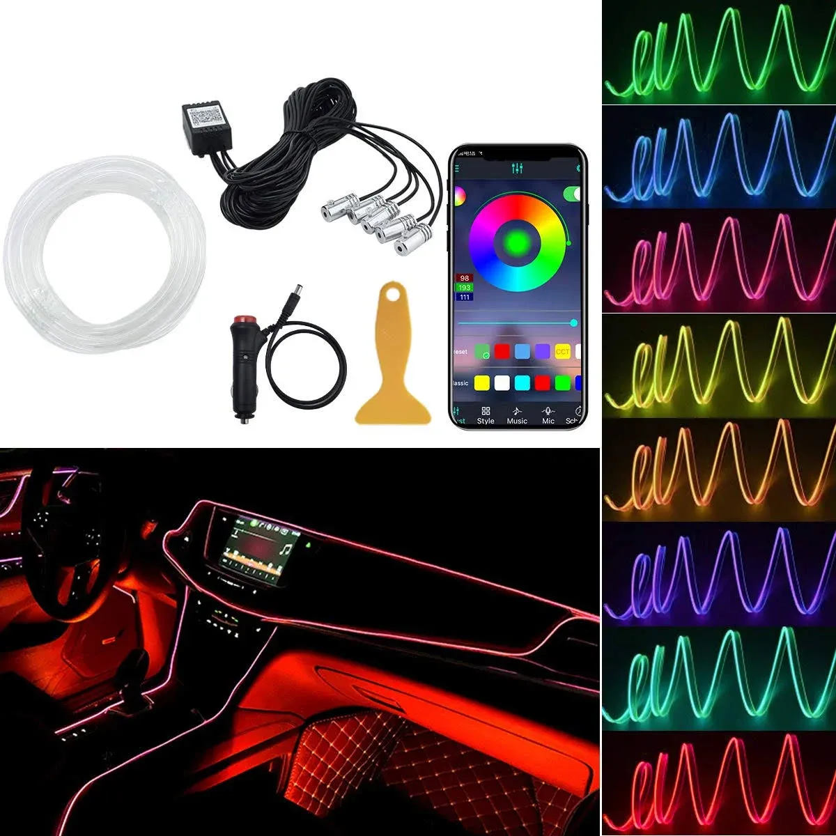 AKEPO Interior Car Lights, Multicolor RGB LED Car Strip Lights, Bluetooth APP...