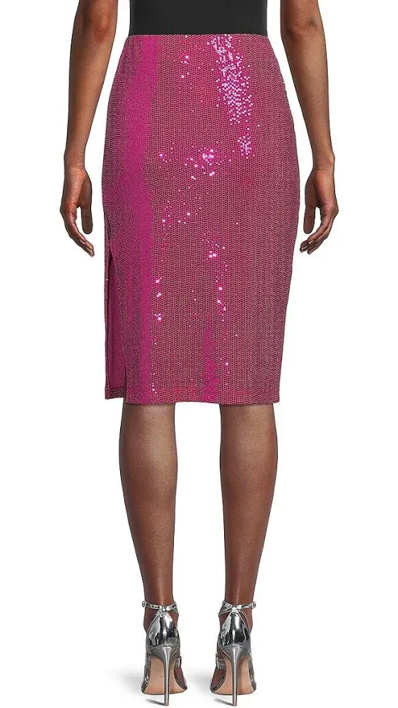 Unique Bargains Sparkle Sequin Skirt for Women's Side Slit Party Midi Skirts, Silver