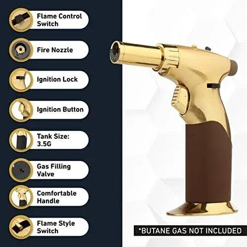 Dual Flame Butane Torch Gun Refillable Luxury Hand Held Mini Blow Torch For Cook