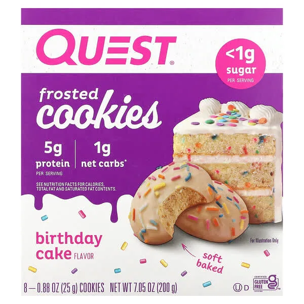 Quest Nutrition Frosted Cookies 트윈팩, 초콜릿 케이크, 설탕 1g, 단백질 11g, 탄수화물 2g, 글루텐 프리, 쿠키 16개