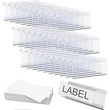 30 Pack Clear Plastic Shelf Label Holder with Insert Paper Labels for Wood Shelf