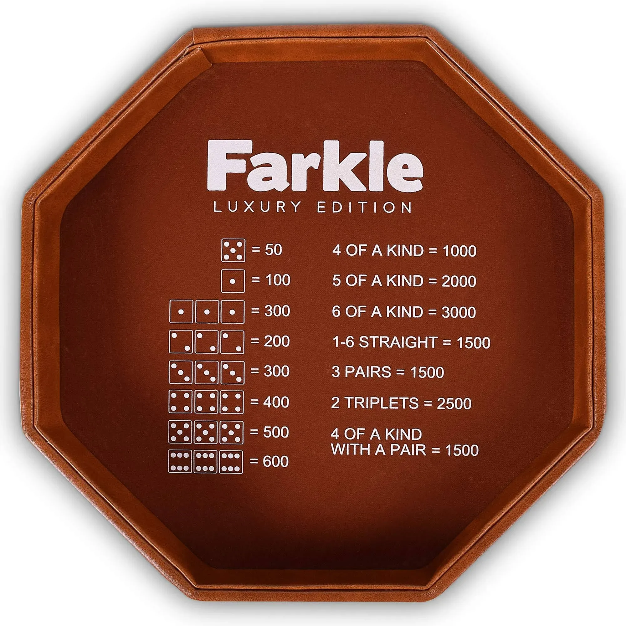 RNK Gaming Farkle Luxury Edition Brown PU Leather Dice Tray