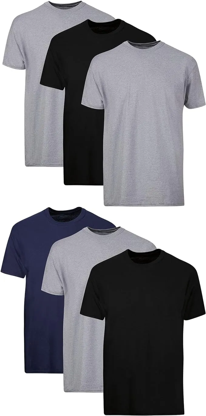 Hanes Men's 6-Pack Moisture-Wicking Undershirts in Black/Grey/Blue - 2XL