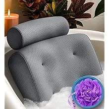 Everlasting Comfort Bath Pillow - Relax in Luxury - Fast Drying Bathtub Cushion for Head, Neck and Back - Spa & Tub Headrest Support, Portable, Washable, Thick (Gray)