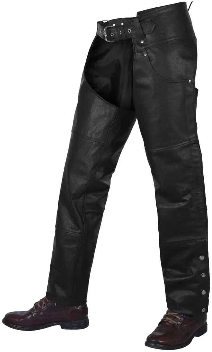 ALPHA CYCLE GEAR Motorcycle Chaps Plain Bikers Riding Pants ASSLESS Cowboy Vintage Chaps Black (Black, Waist 32")ALPHA CYCLE GEAR Motorcycle Chaps Plain Biker…