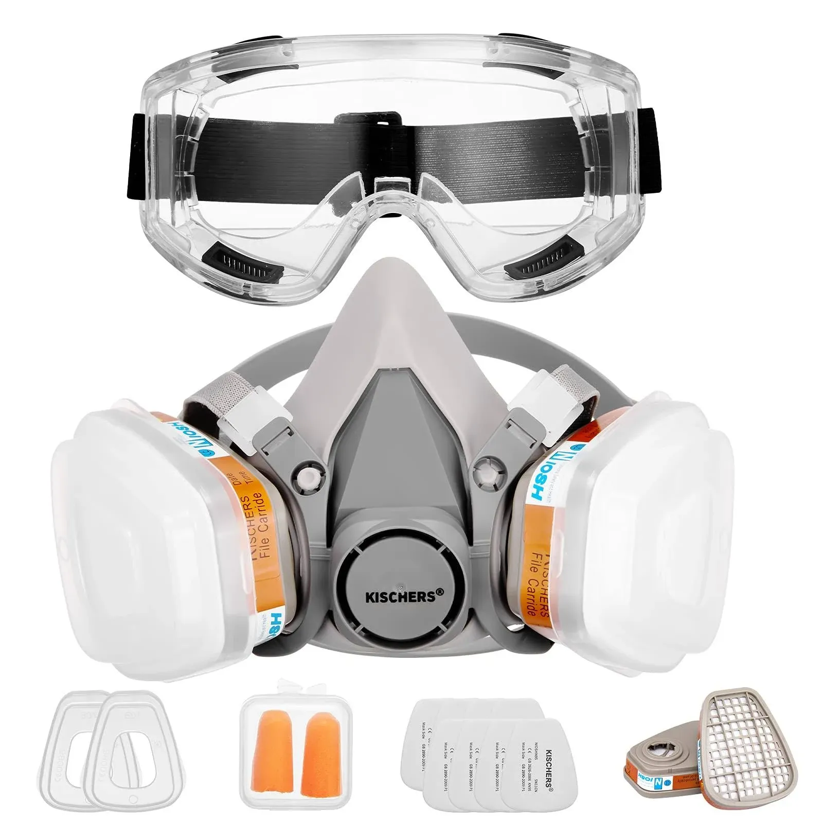 Reusable Half Facepiece and Anti-Fog Safety Goggle Set Against Dust/Organic V...