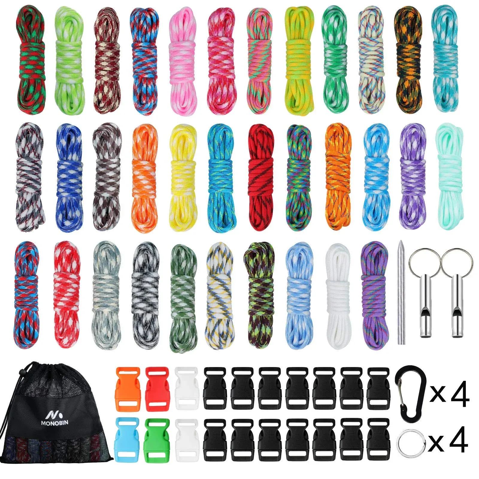 MONOBIN Paracord Combo Kits - 550 Type III Parachute Cord - Bracelet Crafting Kits, Survival Rope Making lanyards,Dog Collar,Bracelet