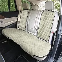 FH Group Car Seat Cushion Faux Leather Automotive Seat Cushions - Universal Fit, Rear Car Seat Cushion, Car Seat Cushions With Non-slip Silicone Backing for SUV, Sedan, Van Rear Set Beige