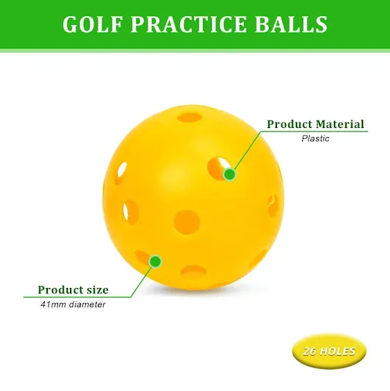 Plastic Golf Balls Practice Limited Flight Golf Training Ball Hollow Swing Practice Indoor Golf Balls with Mesh Drawstring Bag for Backyard Driving Range or Outdoor